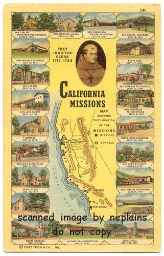 CALIFORNIA - Missions Map - circa 1940