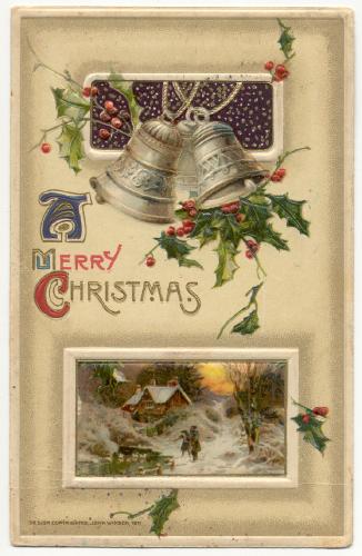 CHRISTMAS - A Merry Christmas - 1911 Winsch - bells and country scene